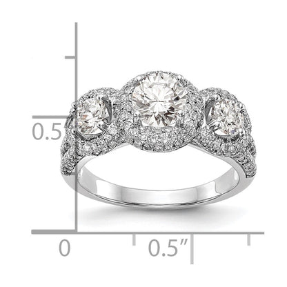 14K Weißgold Verlobungsring mit 3 simulierten Diamanten