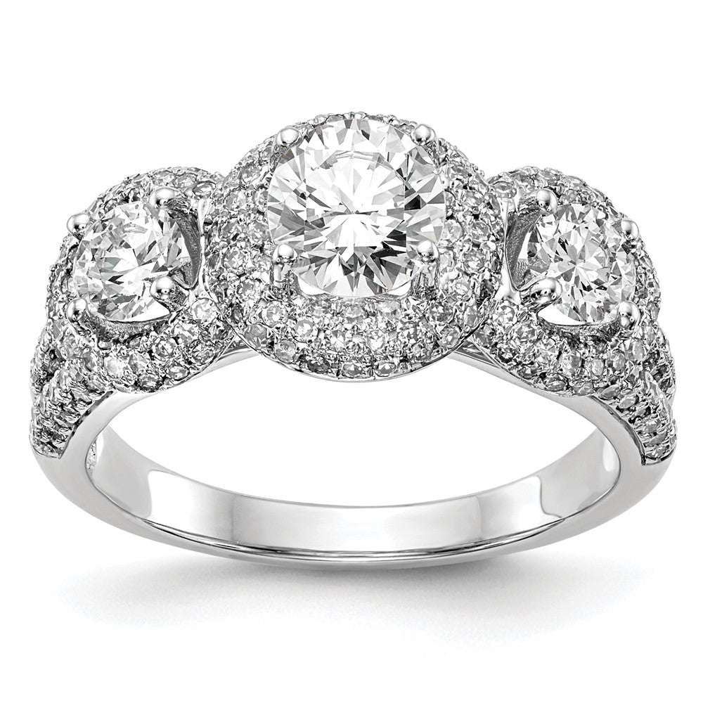 14K Weißgold Verlobungsring mit 3 simulierten Diamanten