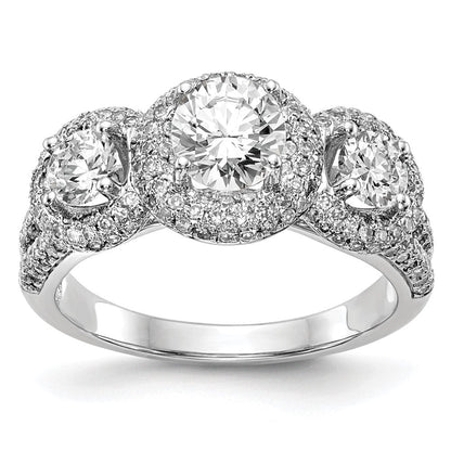 14K Weißgold Verlobungsring mit 3 simulierten Diamanten