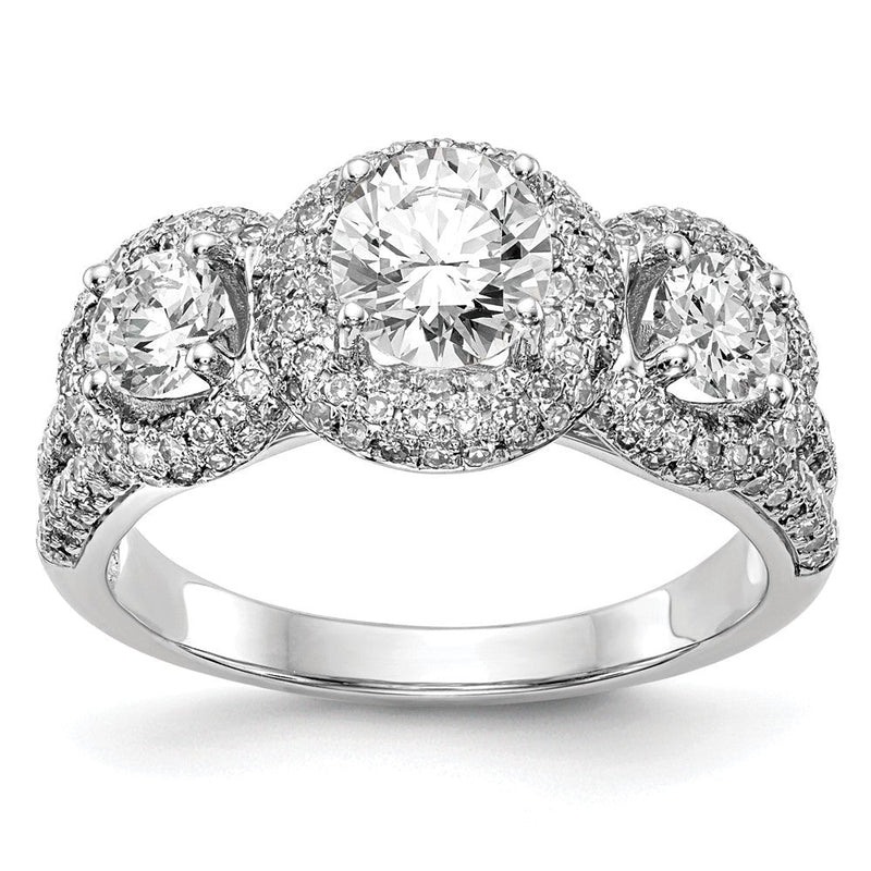 14K Weißgold Verlobungsring mit 3 simulierten Diamanten