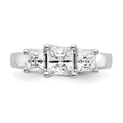 14K Weißgold Verlobungsring mit 3 simulierten Diamanten