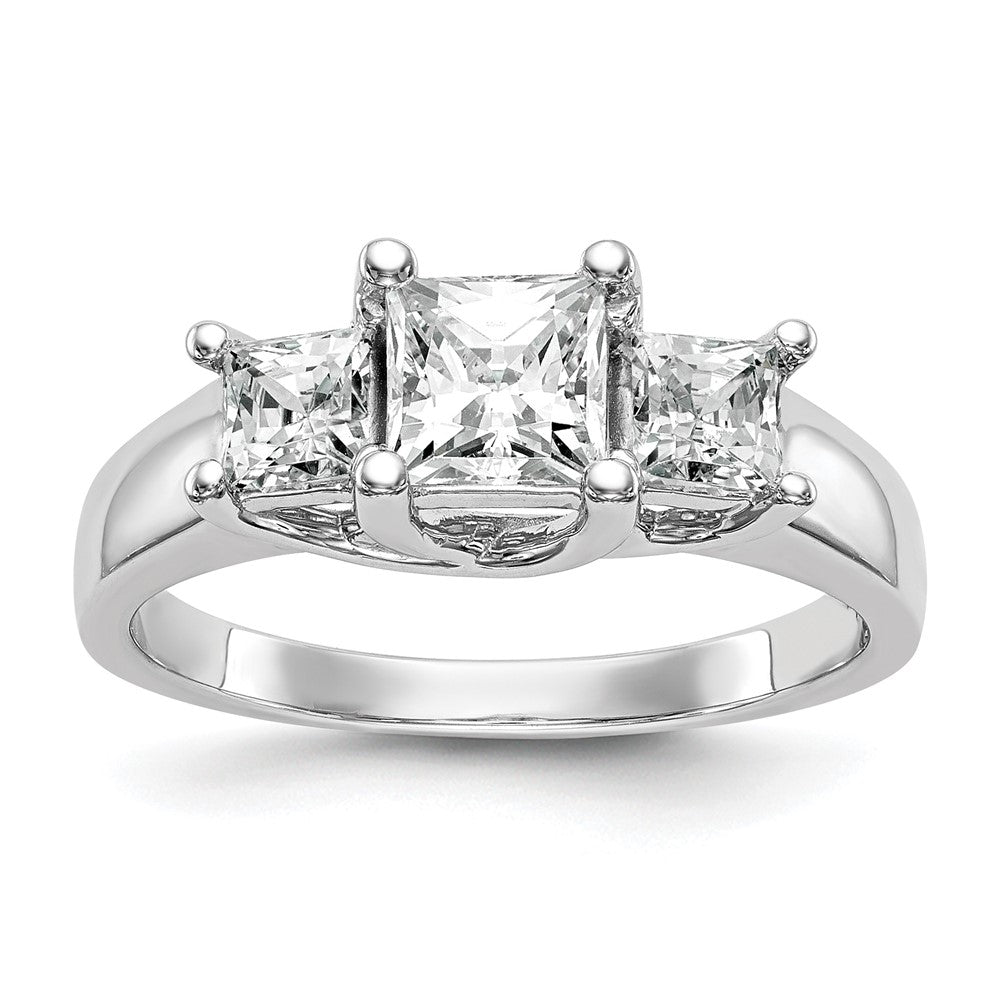 14K Weißgold Verlobungsring mit 3 simulierten Diamanten