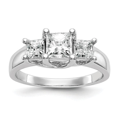 14K Weißgold Verlobungsring mit 3 simulierten Diamanten