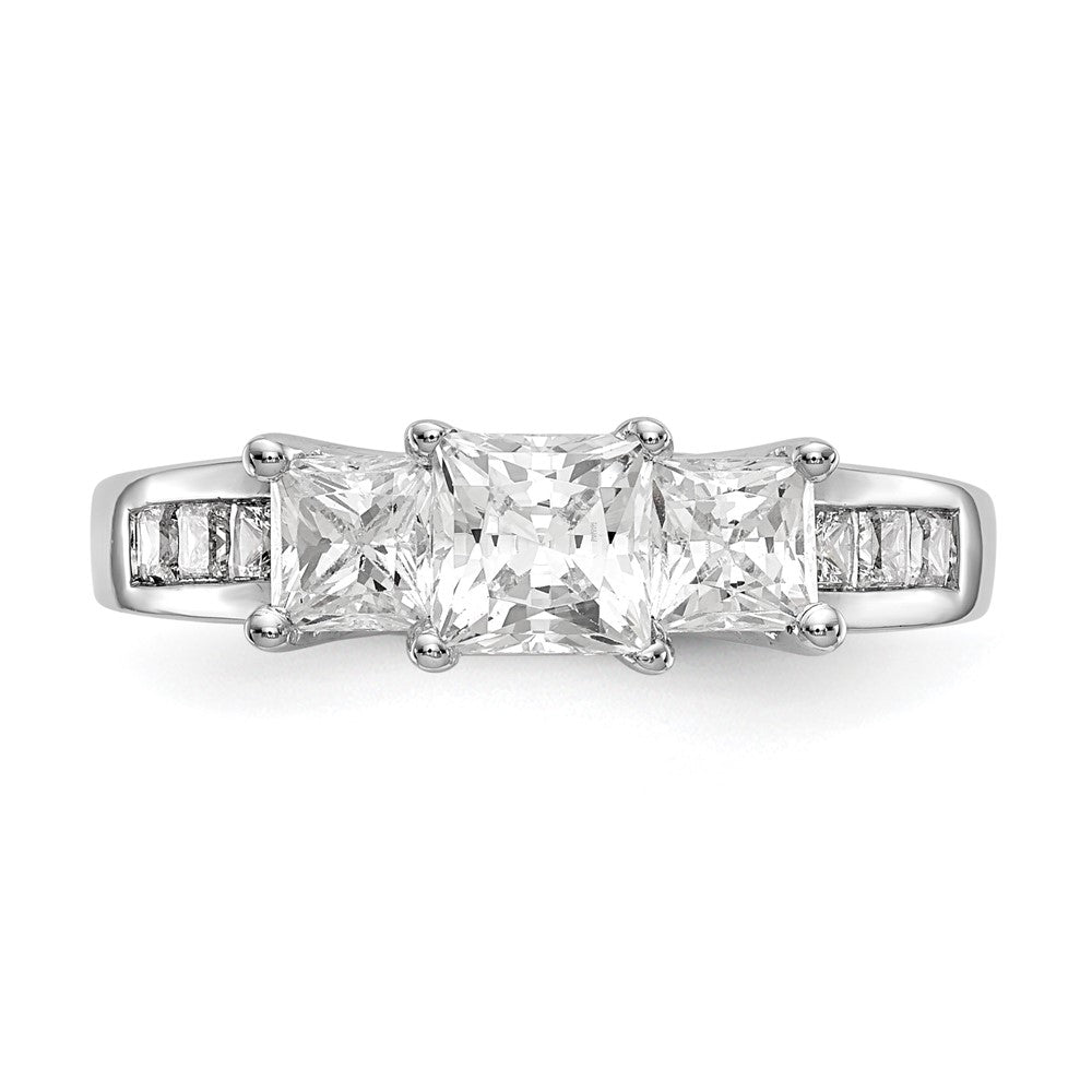 14K Weißgold Dreistein-Verlobungsring mit simulierten Diamanten