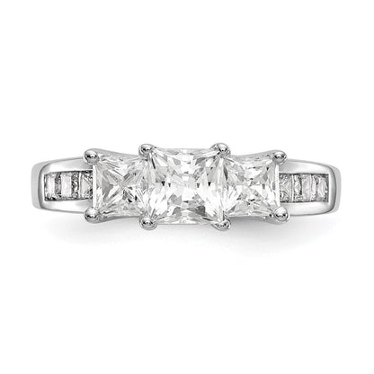 14K Weißgold Dreistein-Verlobungsring mit simulierten Diamanten