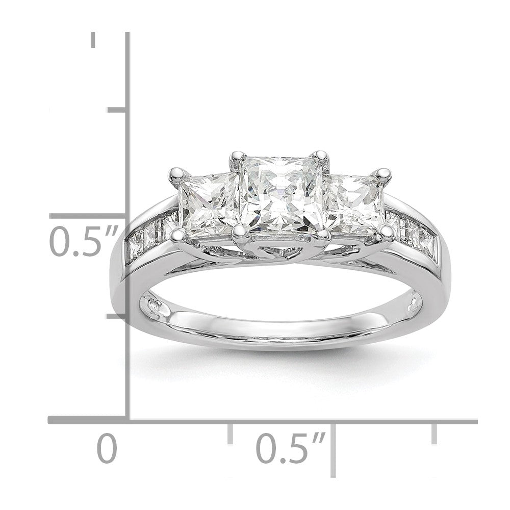 14K Weißgold Dreistein-Verlobungsring mit simulierten Diamanten