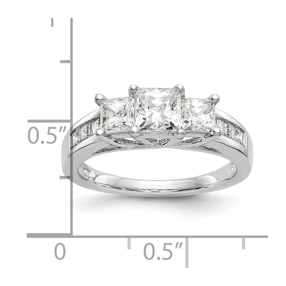 14K Weißgold Dreistein-Verlobungsring mit simulierten Diamanten
