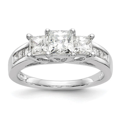 14K Weißgold Dreistein-Verlobungsring mit simulierten Diamanten