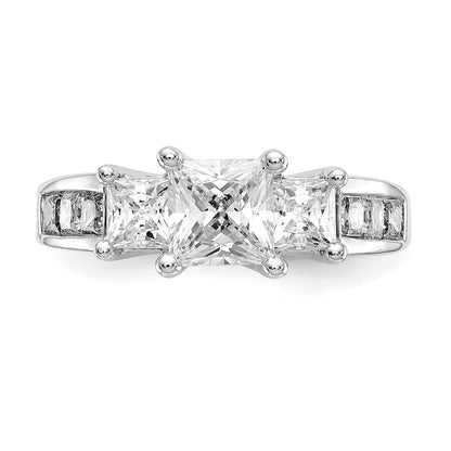 14K Weißgold Verlobungsring mit 3 simulierten Diamanten
