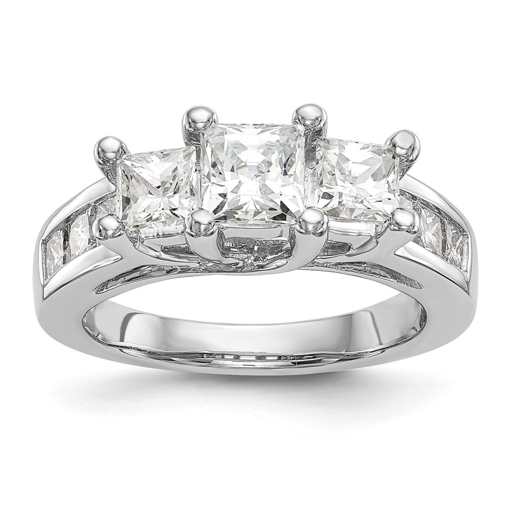 14K Weißgold Verlobungsring mit 3 simulierten Diamanten