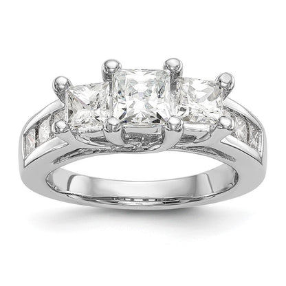 14K Weißgold Verlobungsring mit 3 simulierten Diamanten