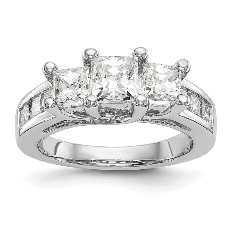 14K Weißgold Verlobungsring mit 3 simulierten Diamanten