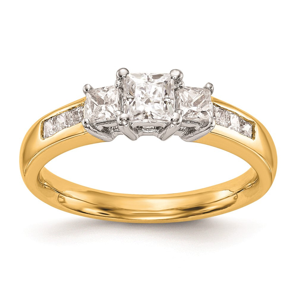 14K Bicolor Dreistein-Verlobungsring mit Zirkonia
