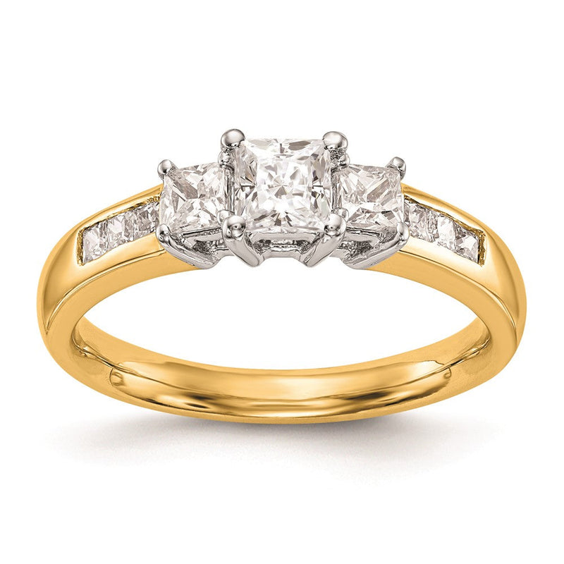 14K Bicolor Dreistein-Verlobungsring mit Zirkonia