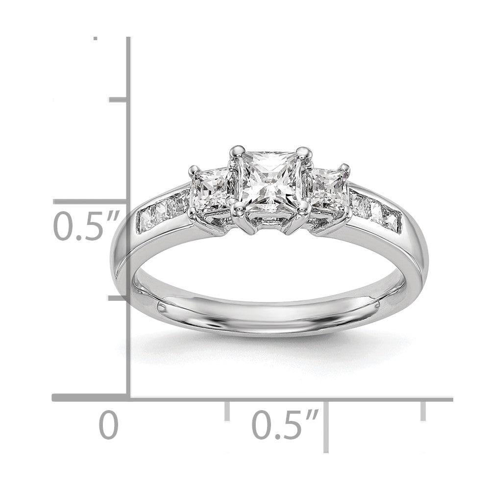 14K Weißgold Verlobungsring mit 3 simulierten Diamanten