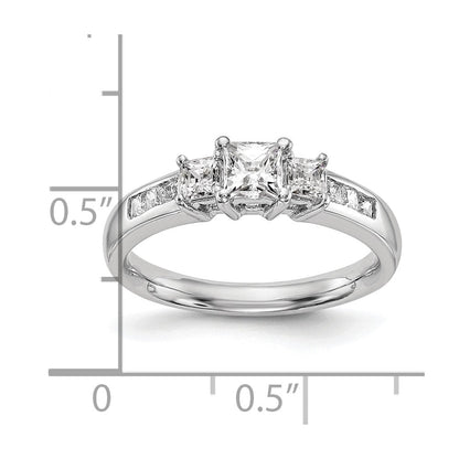14K Weißgold Verlobungsring mit 3 simulierten Diamanten