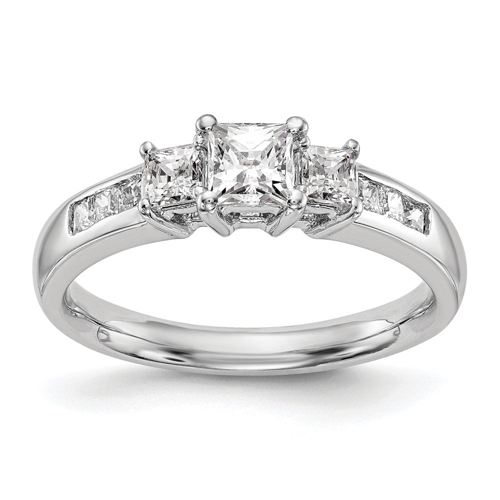 14K Weißgold Verlobungsring mit 3 simulierten Diamanten