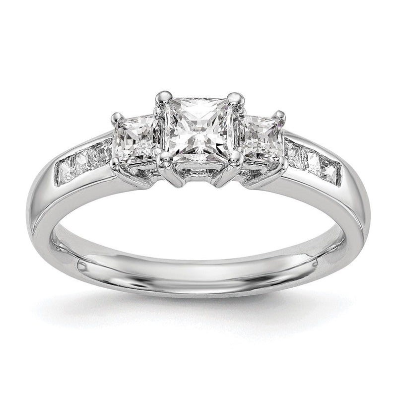 14K Weißgold Verlobungsring mit 3 simulierten Diamanten