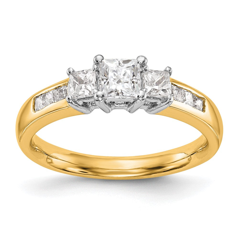 14K Bicolor Dreistein-Verlobungsring mit Zirkonia