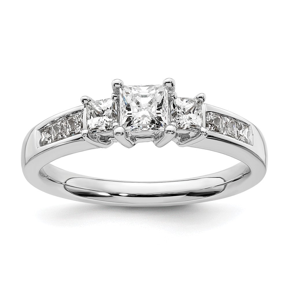 14K Weißgold Verlobungsring mit 3 simulierten Diamanten
