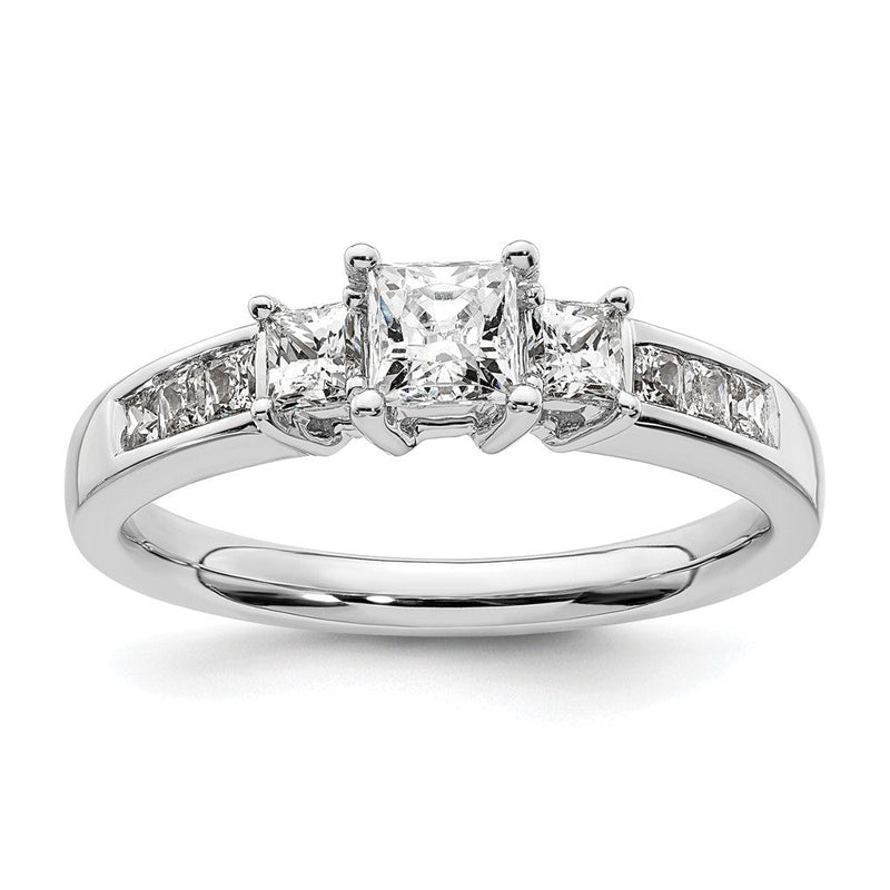 14K Weißgold Verlobungsring mit 3 simulierten Diamanten