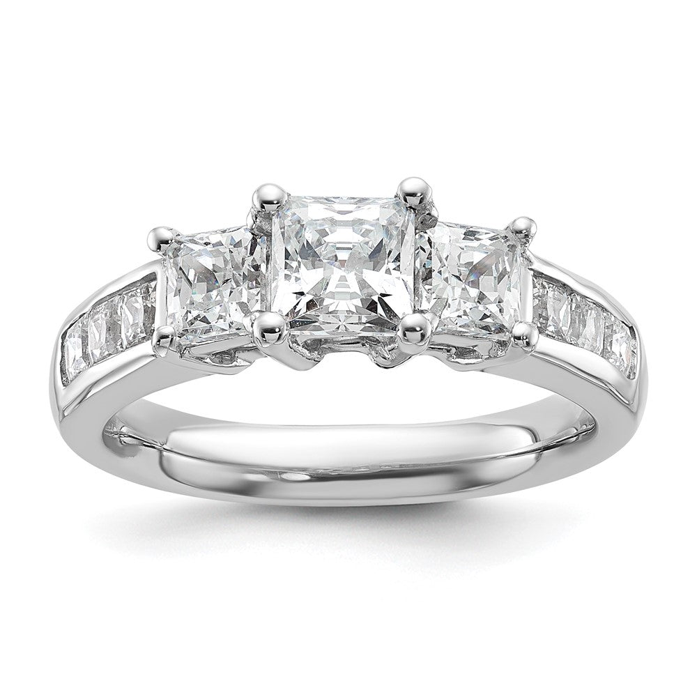 14K Weißgold Verlobungsring mit 3 simulierten Diamanten