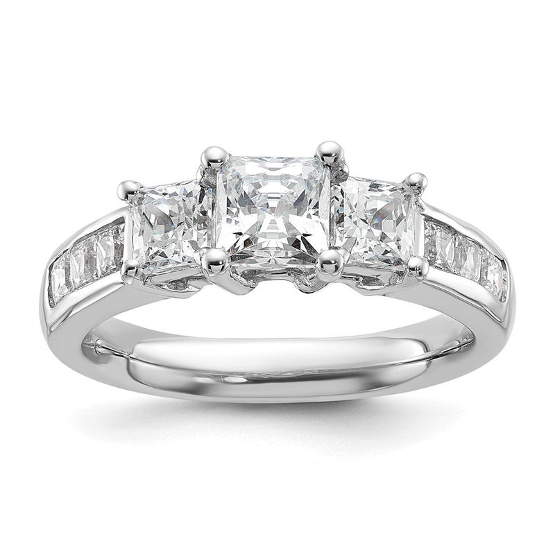 14K Weißgold Verlobungsring mit 3 simulierten Diamanten