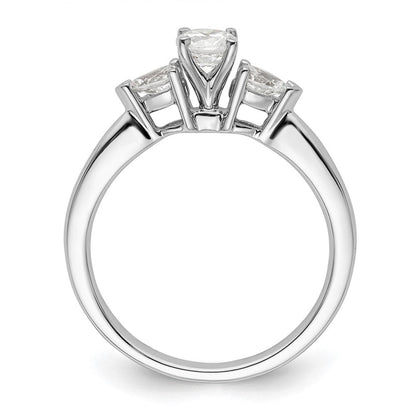 14K Weißgold 3 Stein Stift Set Mittig Tropfen Diamant Halbfassung Verlobungsring