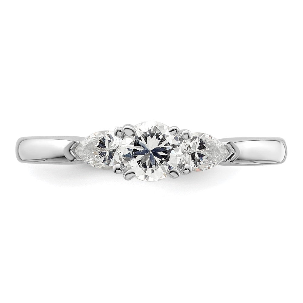14K Weißgold 3 Stein Stift Set Mittig Tropfen Diamant Halbfassung Verlobungsring