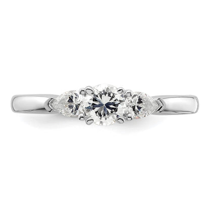 14K Weißgold 3 Stein Stift Set Mittig Tropfen Diamant Halbfassung Verlobungsring