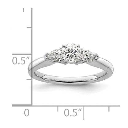14K Weißgold 3 Stein Stift Set Mittig Tropfen Diamant Halbfassung Verlobungsring