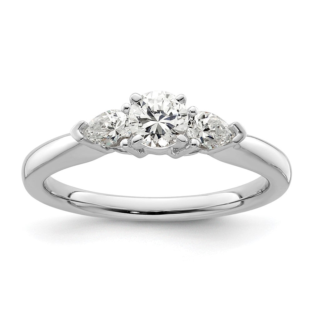 14K Weißgold 3 Stein Stift Set Mittig Tropfen Diamant Halbfassung Verlobungsring