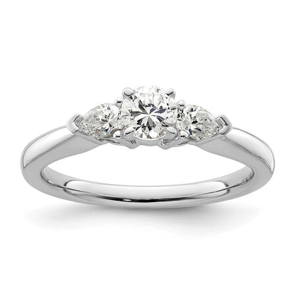 14K Weißgold 3 Stein Stift Set Mittig Tropfen Diamant Halbfassung Verlobungsring