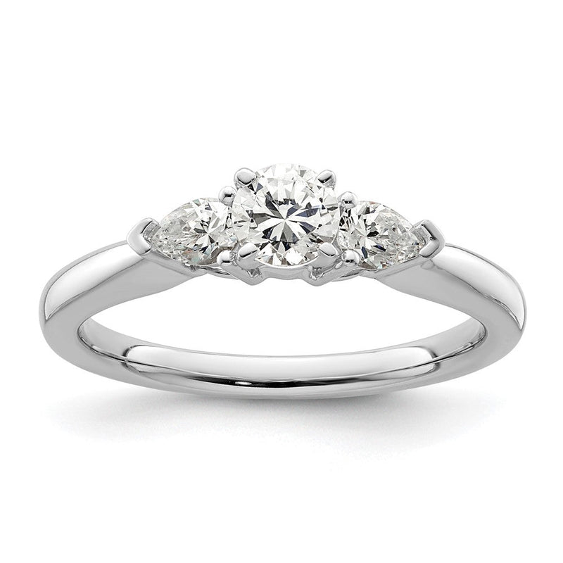 14K Weißgold 3 Stein Stift Set Mittig Tropfen Diamant Halbfassung Verlobungsring