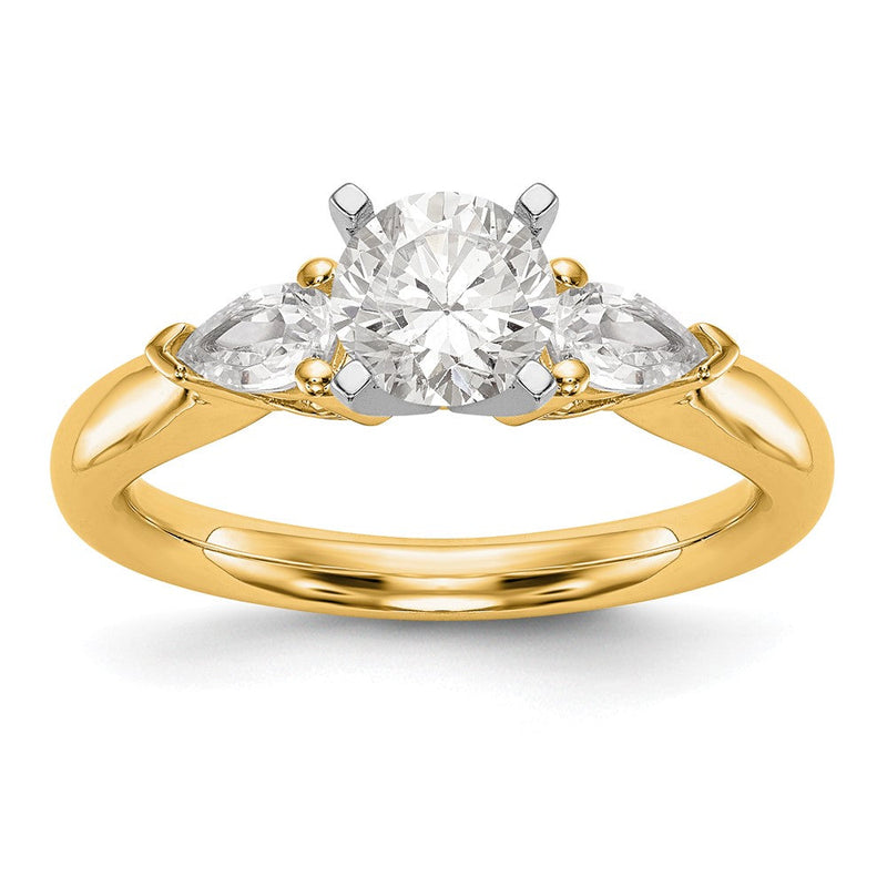 14 Karat Gelbgold Dreistein-Verlobungsring mit simulierten Diamanten und Krappenfassung