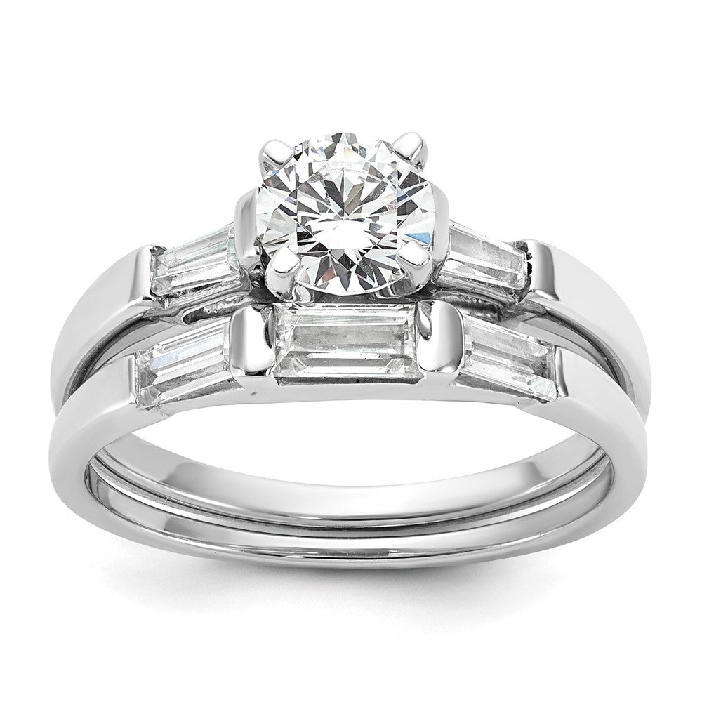 14K Weißgold 3 Stein Diamant Stift Set Includes 2 Baquette Seite Steine Verlobungsring, No Kopf