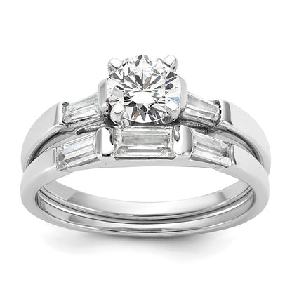 14K Weißgold 3 Stein Diamant Stift Set Includes 2 Baquette Seite Steine Verlobungsring, No Kopf