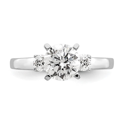 14K Weißgold 3 Stein Stift Set Mittig Halbfassung Diamant Verlobungsring
