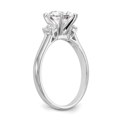 14K Weißgold 3 Stein Stift Set Mittig Halbfassung Diamant Verlobungsring