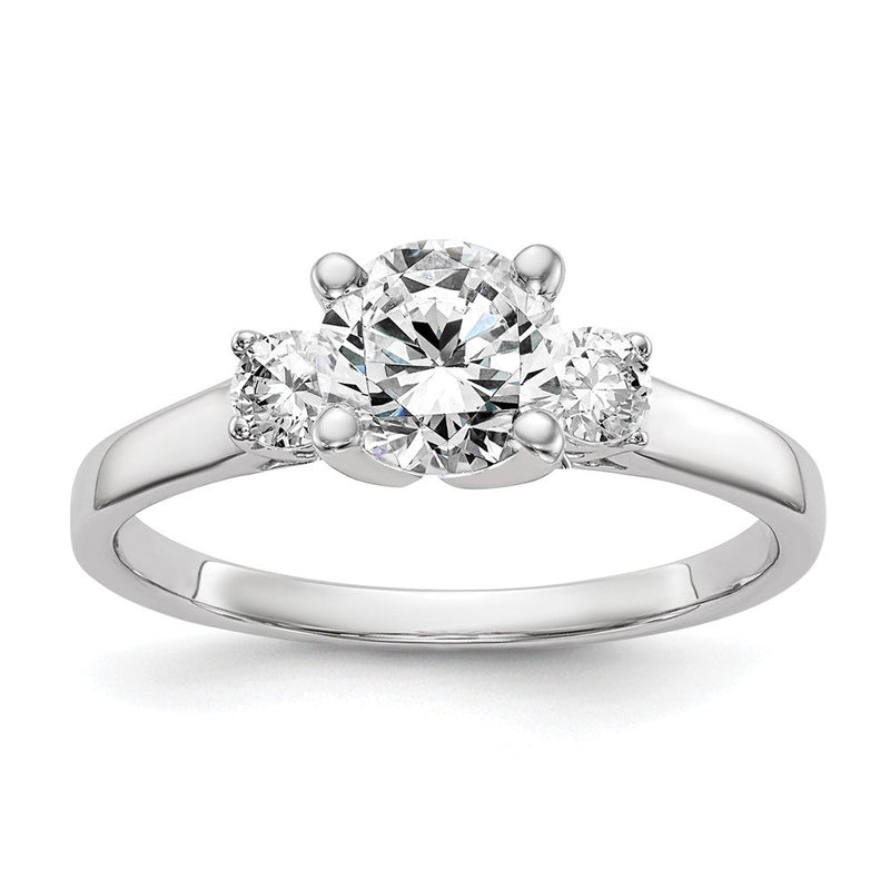 14K Weißgold 3 Stein Stift Set Mittig Halbfassung Diamant Verlobungsring
