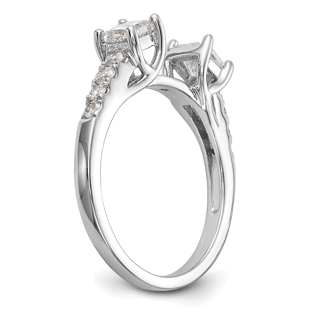 14K Weißgold 3 Stein Plus Stift Set Mittig Halbfassung Princess Diamant Verlobungsring