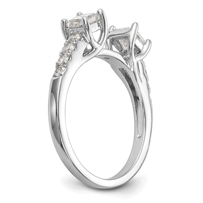 14K Weißgold 3 Stein Plus Stift Set Mittig Halbfassung Princess Diamant Verlobungsring