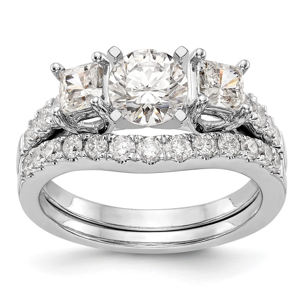 14K Weißgold 3 Stein Plus Stift Set Mittig Halbfassung Princess Diamant Verlobungsring