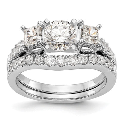 14K Weißgold 3 Stein Plus Stift Set Mittig Halbfassung Princess Diamant Verlobungsring