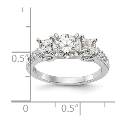 14K Weißgold 3 Stein Plus Stift Set Mittig Halbfassung Princess Diamant Verlobungsring