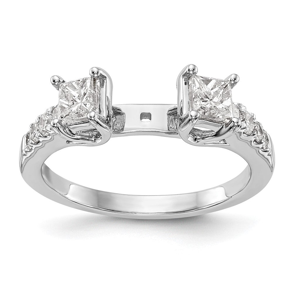 14K Weißgold 3 Stein Plus Stift Set Mittig Halbfassung Princess Diamant Verlobungsring