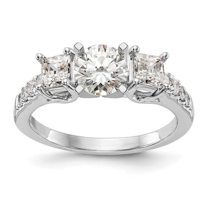14K Weißgold 3 Stein Plus Stift Set Mittig Halbfassung Princess Diamant Verlobungsring