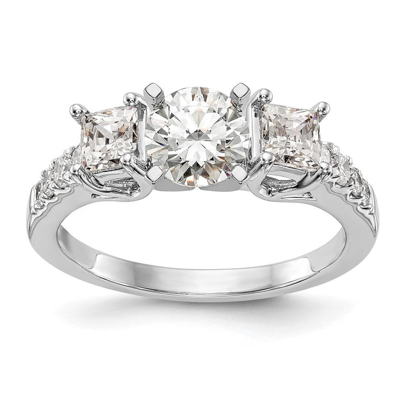 14K Weißgold 3 Stein Plus Stift Set Mittig Halbfassung Princess Diamant Verlobungsring