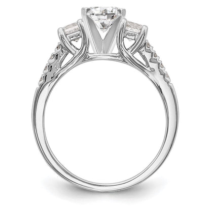 14K Weißgold 3 Stein Plus Stift Set Mittig Princess Diamant Halbfassung Verlobungsring