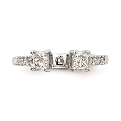 14K Weißgold 3 Stein Plus Stift Set Mittig Princess Diamant Halbfassung Verlobungsring